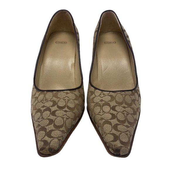 Coach Shawna US 7.5 Mini Signature C Canvas Pointed Toe Heels Pumps Italy Brown - Picture 2 of 10